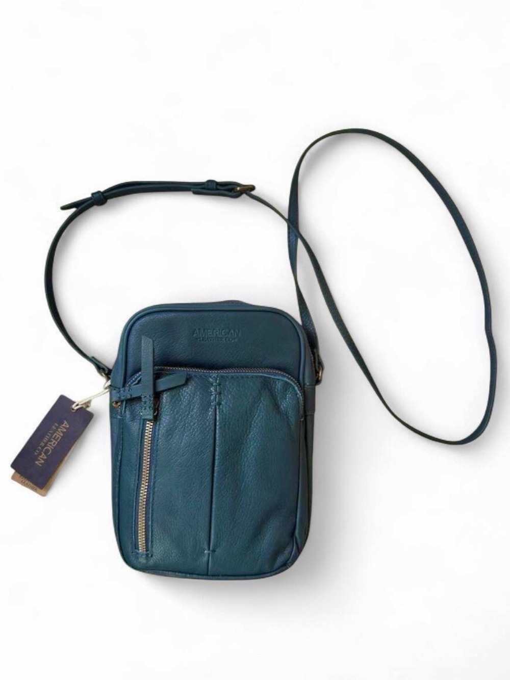 NWT - American Leather Co Genuine Leather Cleveland Crossbody Bag in Teal